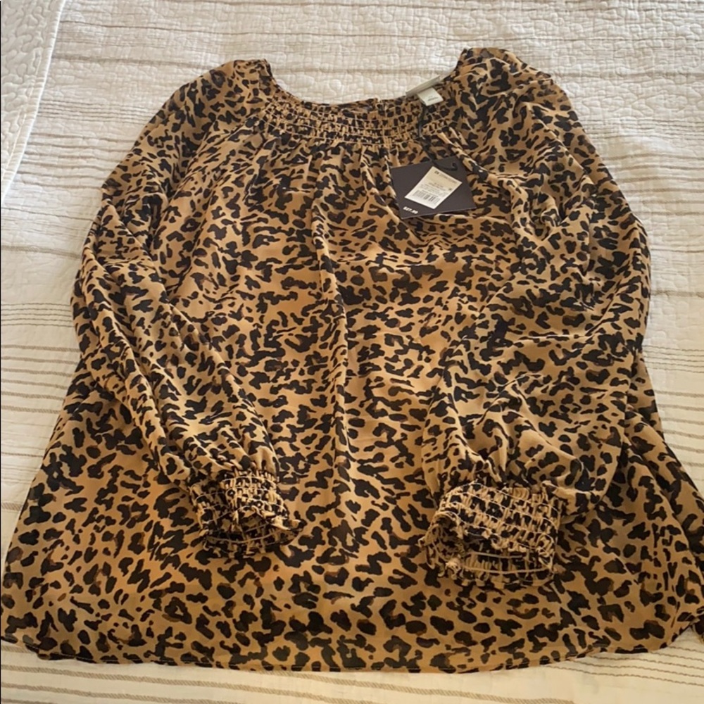 Ava & Viv Tan and Black Leopard Print Blouse